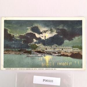 Cambridge Manufacturing Company Harbor Night Maryland Antique Postcard Shipyard